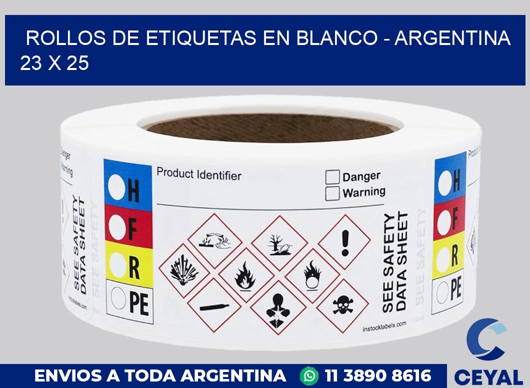 Rollos de etiquetas en blanco – Argentina 23 x 25