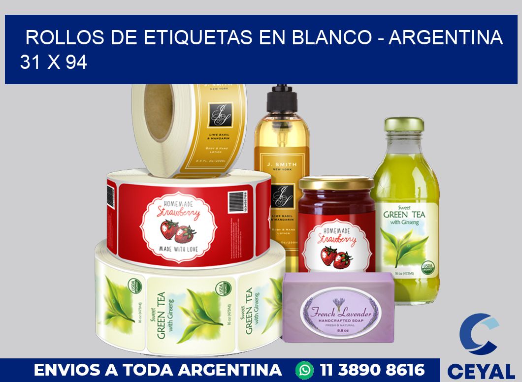 Rollos de etiquetas en blanco – Argentina 31 x 94