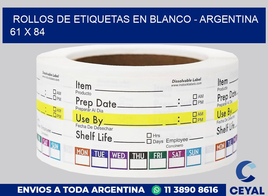 Rollos de etiquetas en blanco – Argentina 61 x 84