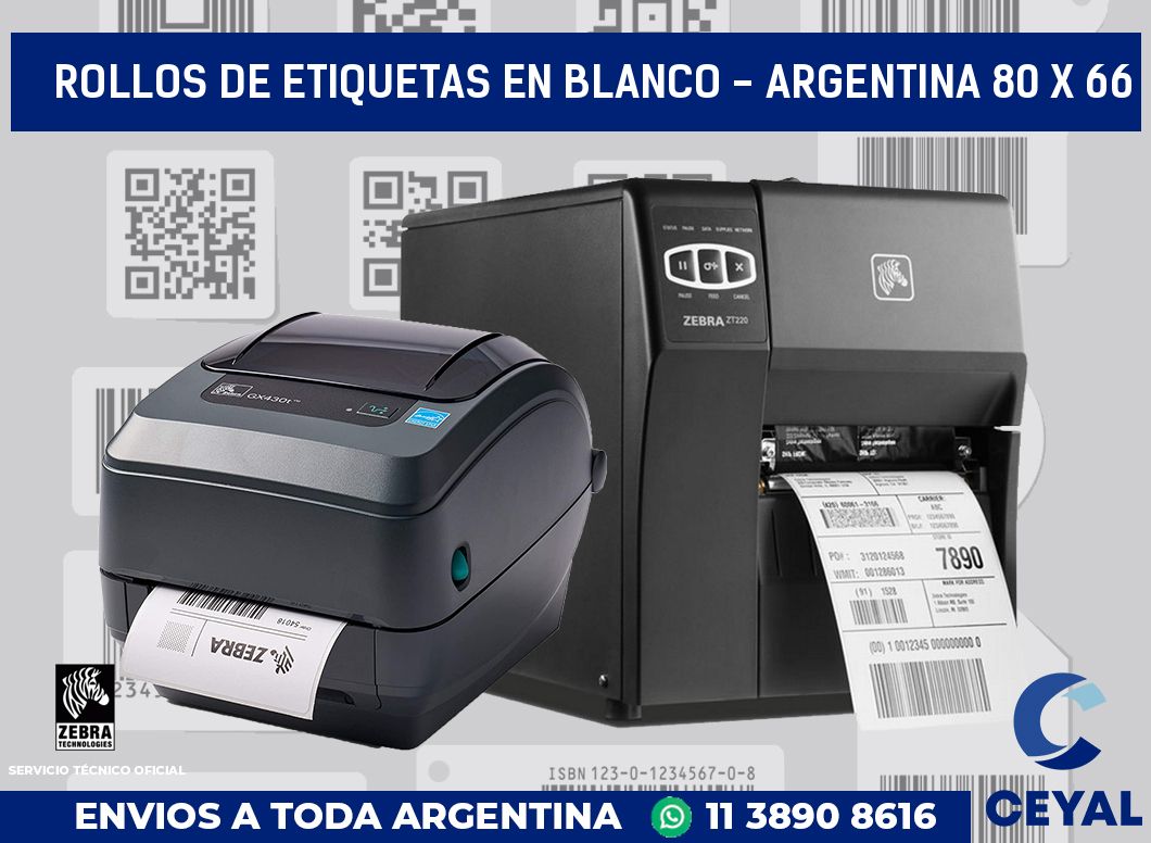 Rollos de etiquetas en blanco - Argentina 80 x 66