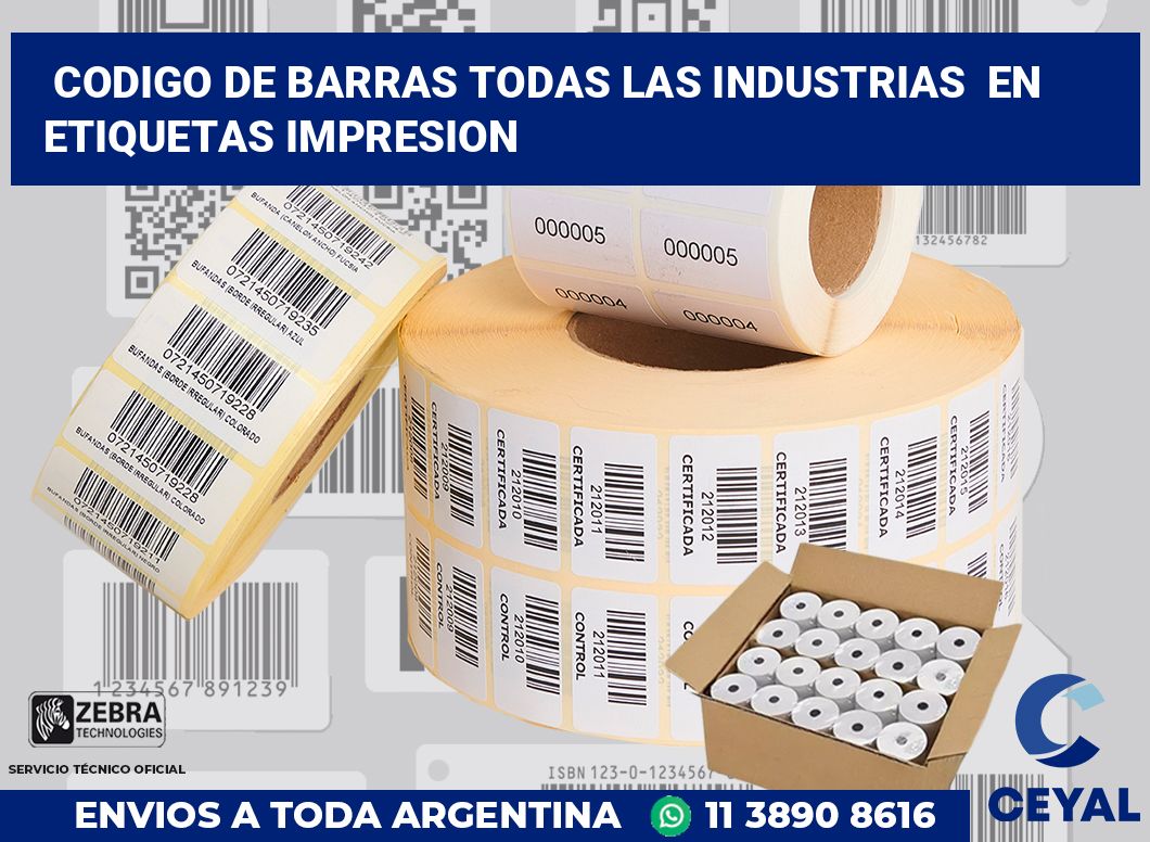 codigo de barras todas las industrias  en etiquetas impresion