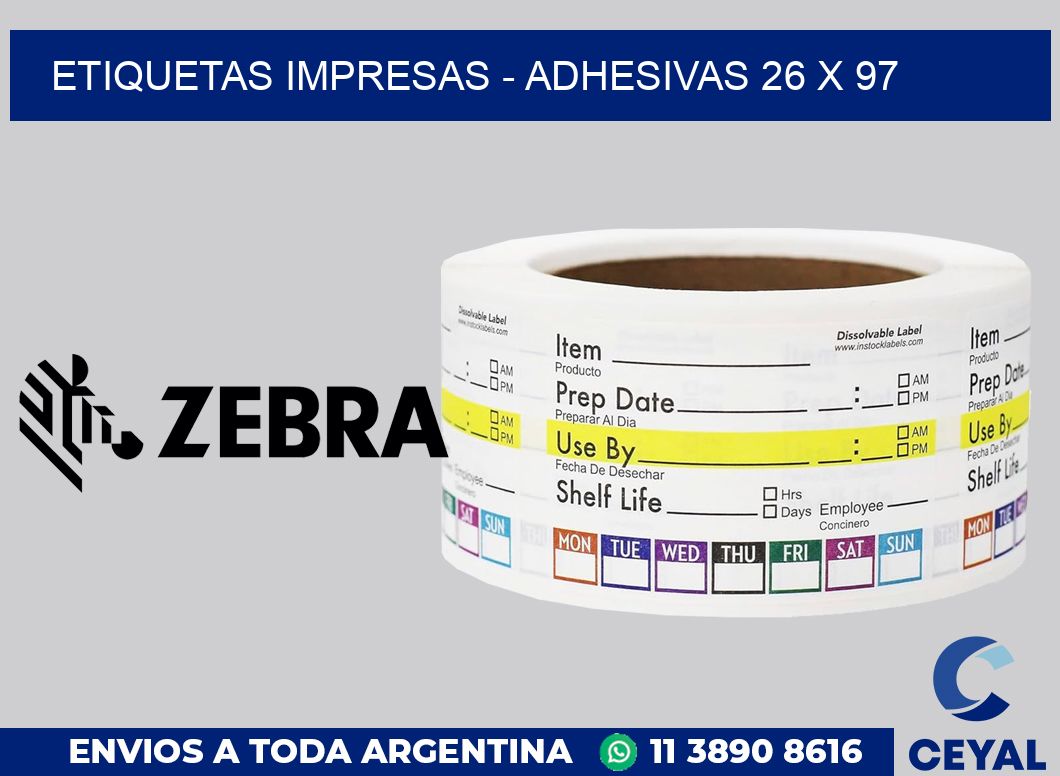 etiquetas impresas - Adhesivas 26 x 97