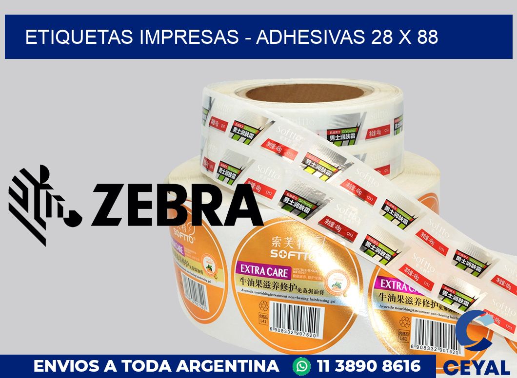 etiquetas impresas - Adhesivas 28 x 88