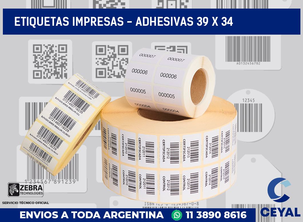 etiquetas impresas - Adhesivas 39 x 34