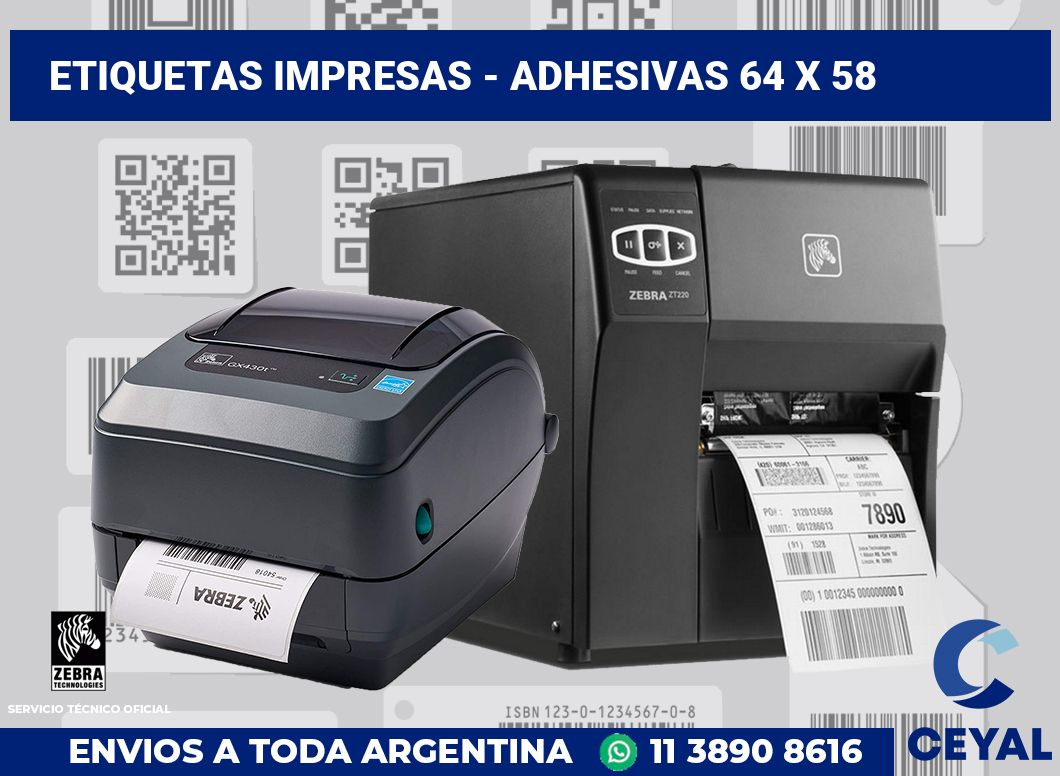 etiquetas impresas - Adhesivas 64 x 58