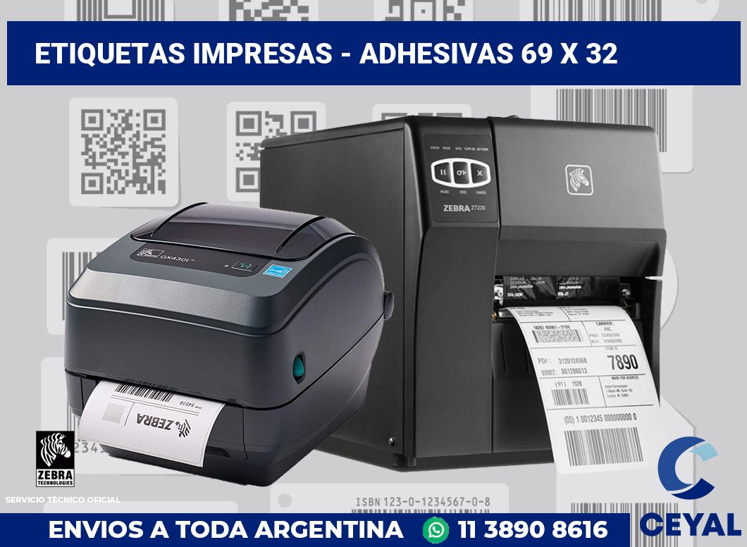 etiquetas impresas - Adhesivas 69 x 32