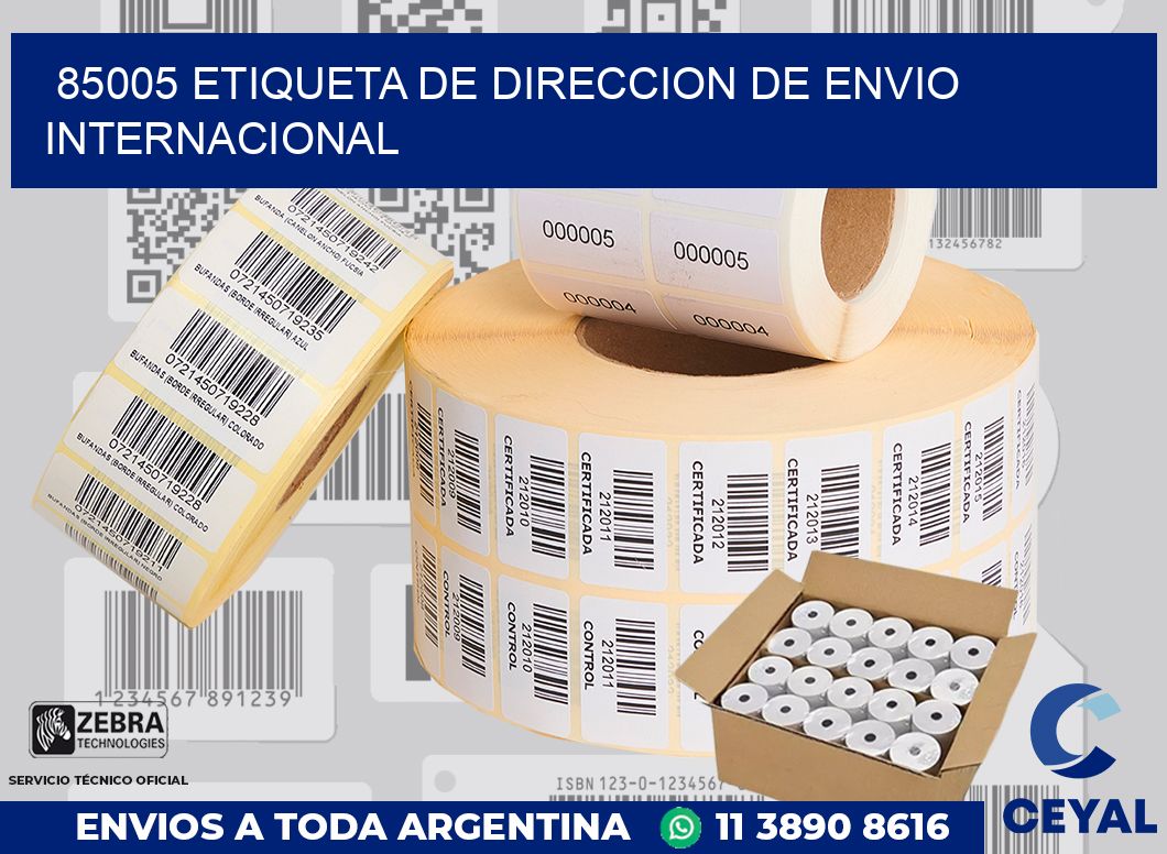 85005 Etiqueta de direccion de envio internacional
