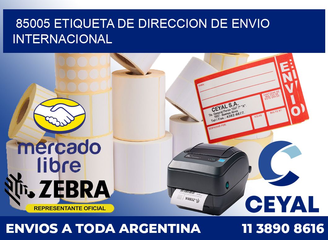 85005 Etiqueta de direccion de envio internacional