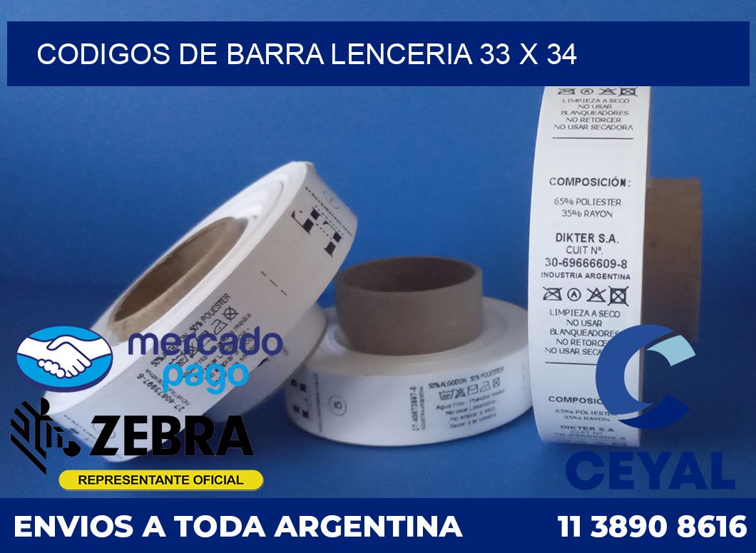 Codigos de barra lenceria 33 x 34