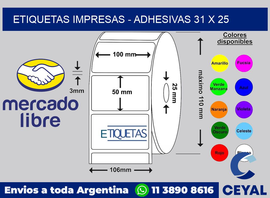 etiquetas impresas - Adhesivas 31 x 25