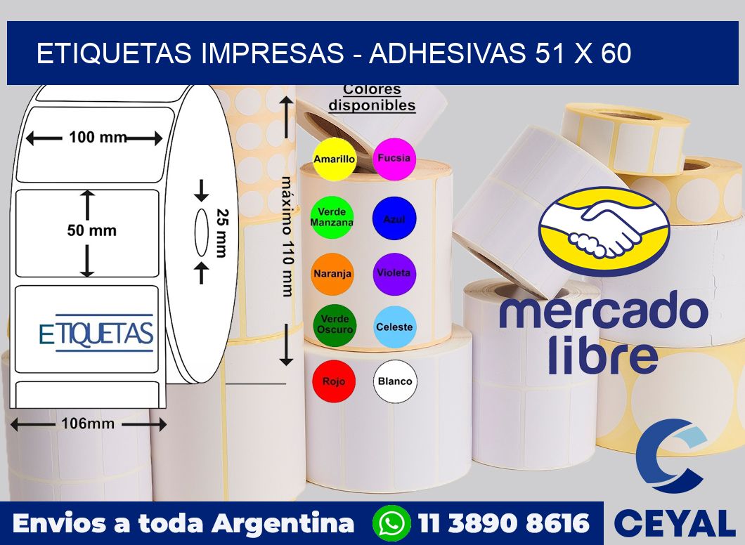 etiquetas impresas - Adhesivas 51 x 60
