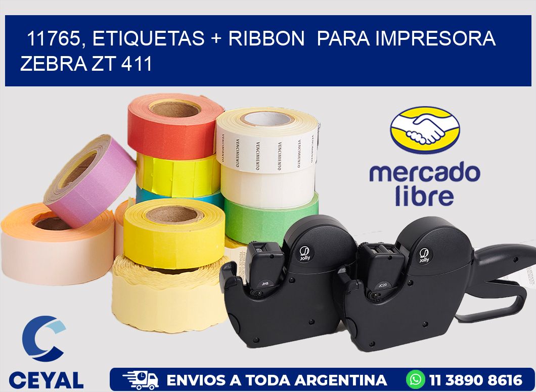 11765, etiquetas + ribbon  para impresora zebra ZT 411