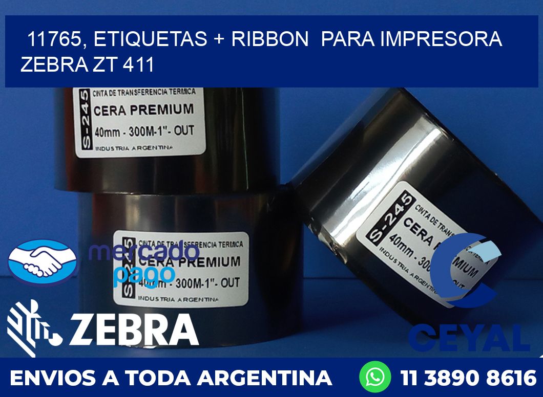 11765, etiquetas + ribbon  para impresora zebra ZT 411