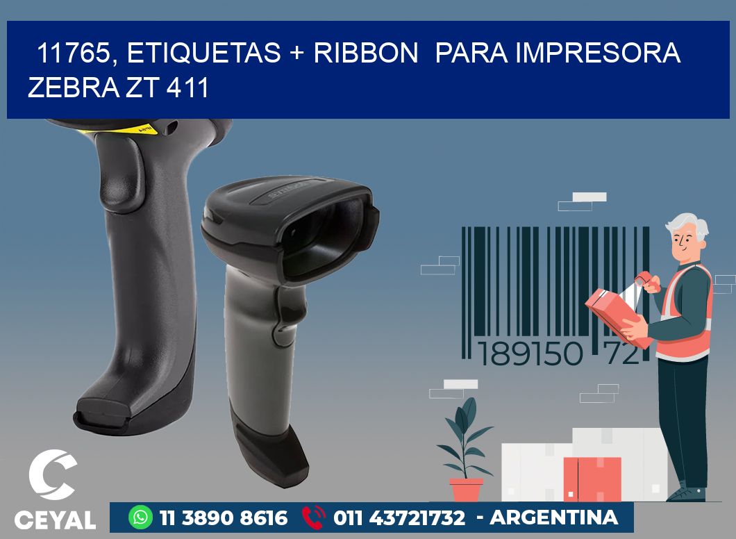 11765, etiquetas + ribbon  para impresora zebra ZT 411