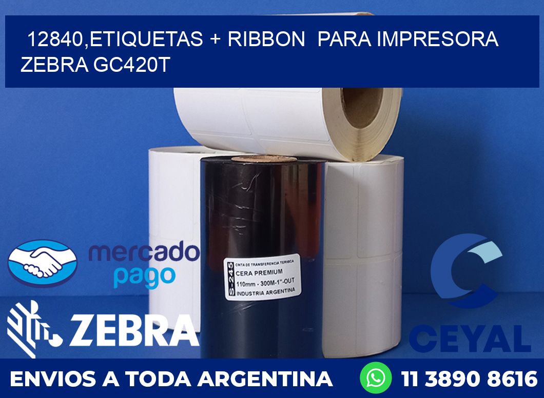 12840,etiquetas + ribbon  para impresora zebra GC420T