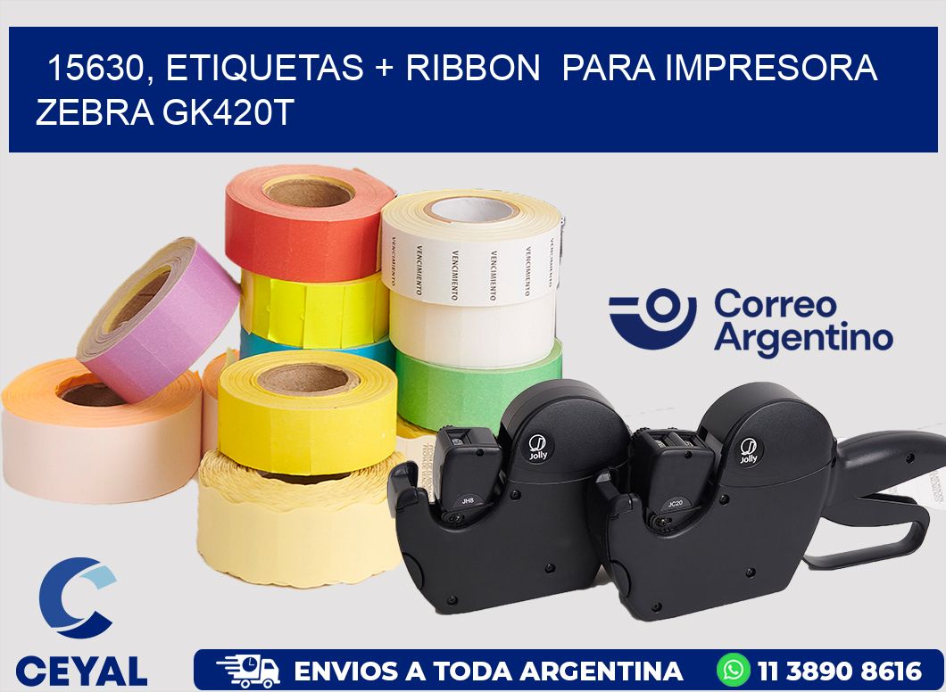 15630, etiquetas + ribbon  para impresora zebra GK420T