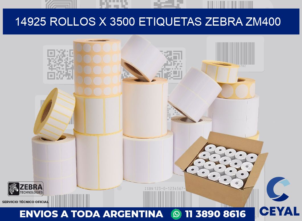 14925 Rollos x 3500 etiquetas zebra zm400