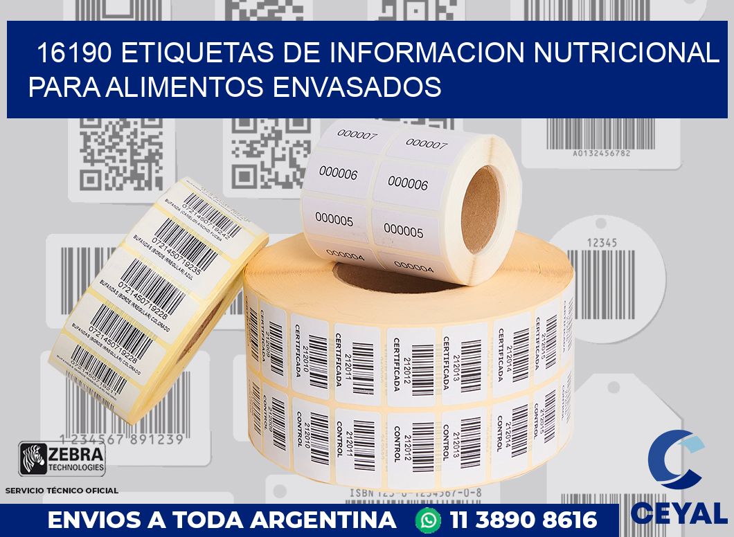 16190 ETIQUETAS DE INFORMACION NUTRICIONAL PARA ALIMENTOS ENVASADOS