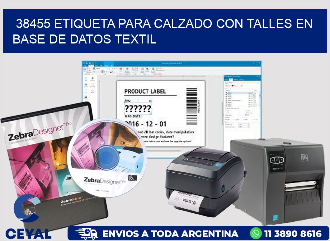 38455 ETIQUETA PARA CALZADO CON TALLES EN BASE DE DATOS TEXTIL