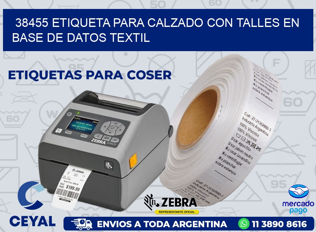 38455 ETIQUETA PARA CALZADO CON TALLES EN BASE DE DATOS TEXTIL