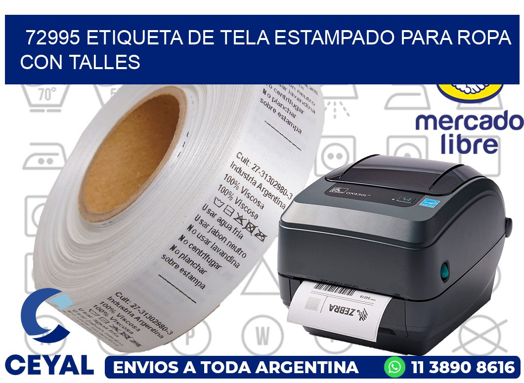 72995 ETIQUETA DE TELA ESTAMPADO PARA ROPA CON TALLES