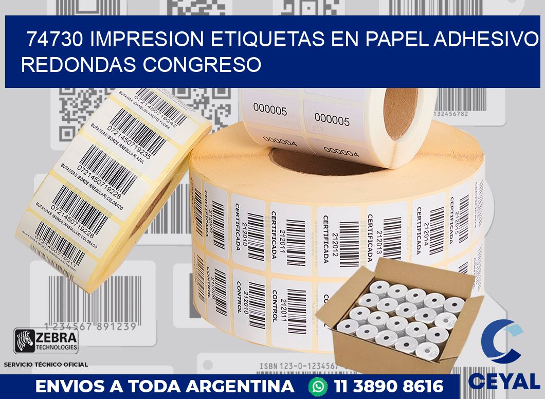 74730 IMPRESION ETIQUETAS EN PAPEL ADHESIVO REDONDAS CONGRESO