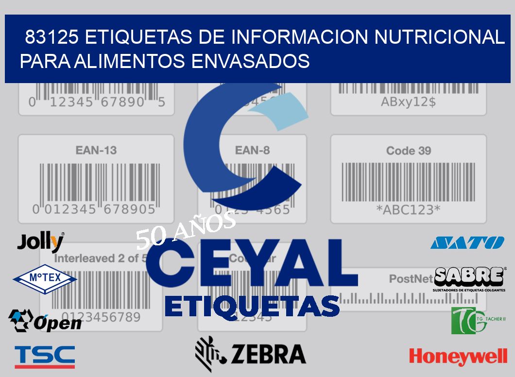83125 ETIQUETAS DE INFORMACION NUTRICIONAL PARA ALIMENTOS ENVASADOS