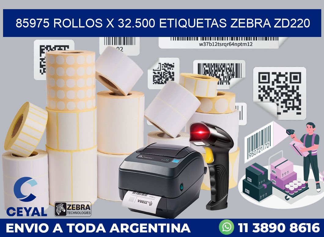 85975 Rollos x 32.500 etiquetas zebra zd220