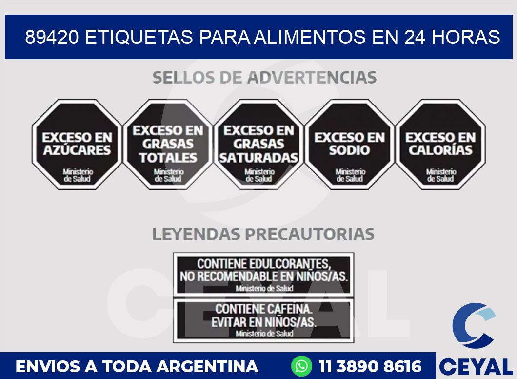 89420 ETIQUETAS PARA ALIMENTOS EN 24 HORAS