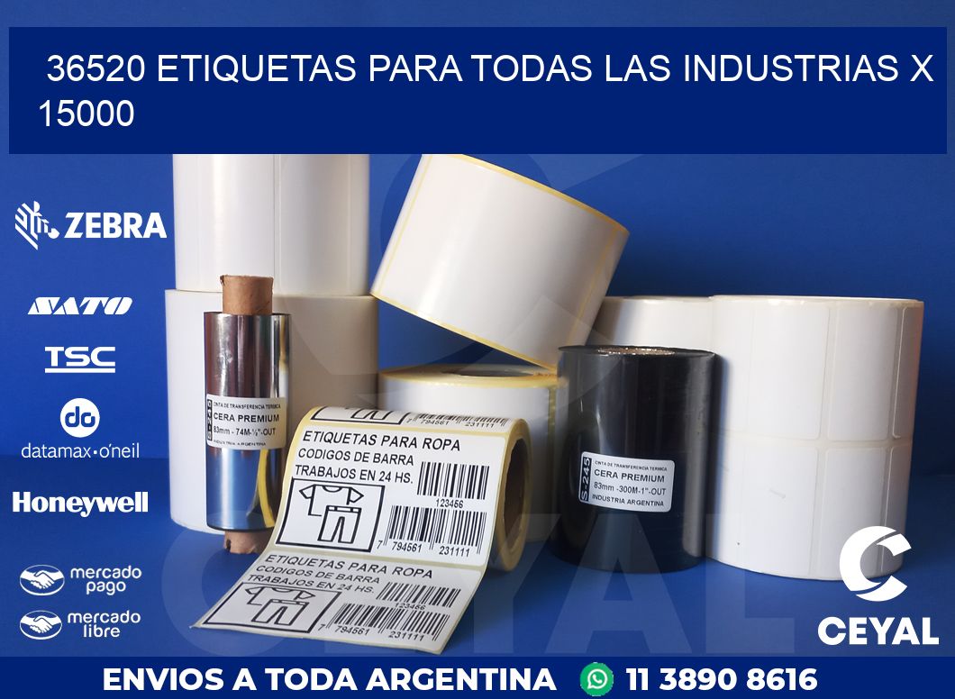 36520 ETIQUETAS PARA TODAS LAS INDUSTRIAS X 15000
