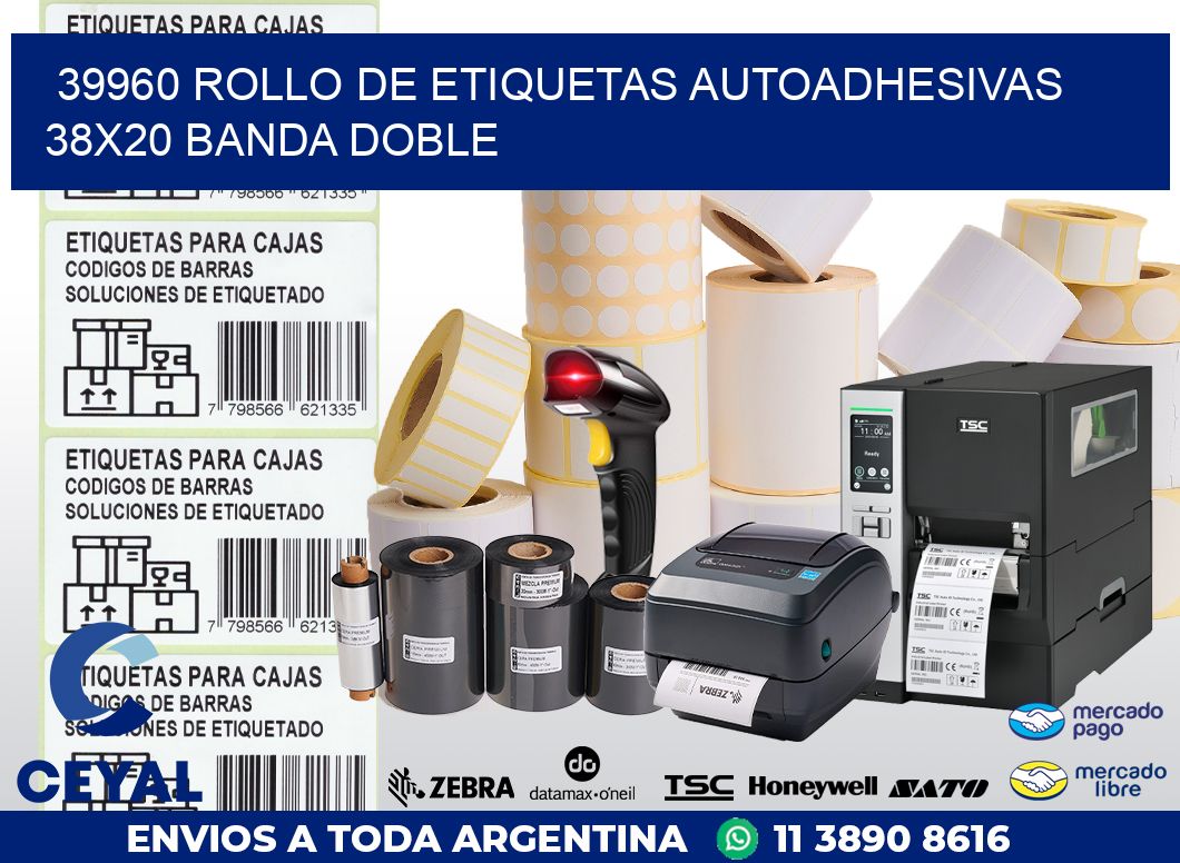 39960 ROLLO DE ETIQUETAS AUTOADHESIVAS 38X20 BANDA DOBLE