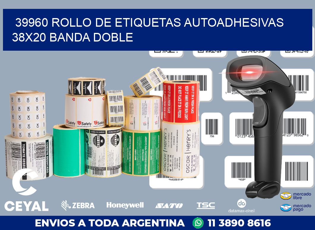 39960 ROLLO DE ETIQUETAS AUTOADHESIVAS 38X20 BANDA DOBLE