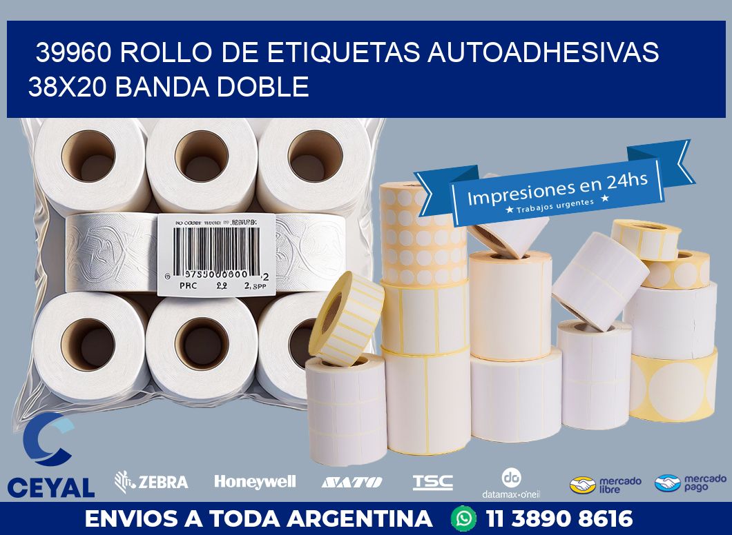 39960 ROLLO DE ETIQUETAS AUTOADHESIVAS 38X20 BANDA DOBLE