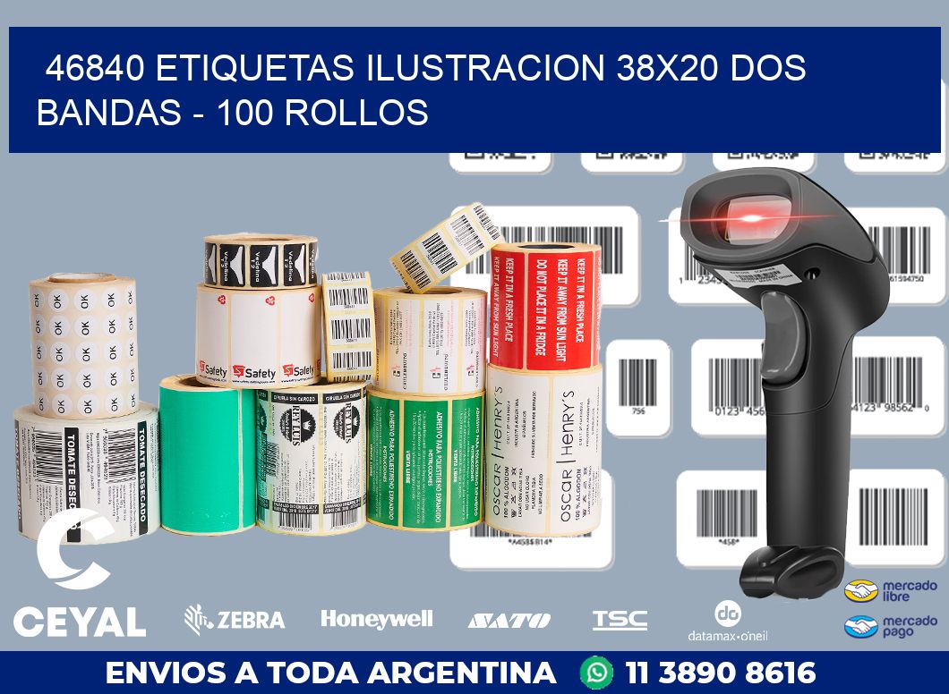 46840 ETIQUETAS ILUSTRACION 38X20 DOS BANDAS - 100 ROLLOS