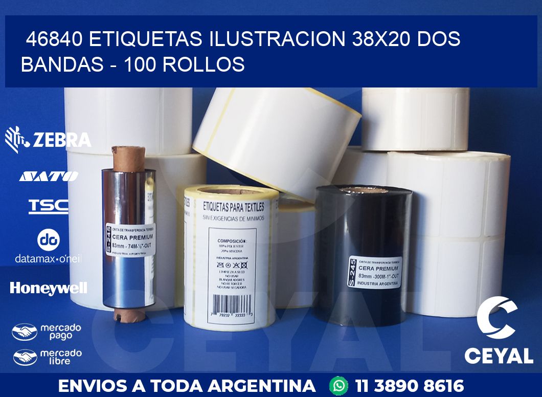 46840 ETIQUETAS ILUSTRACION 38X20 DOS BANDAS - 100 ROLLOS