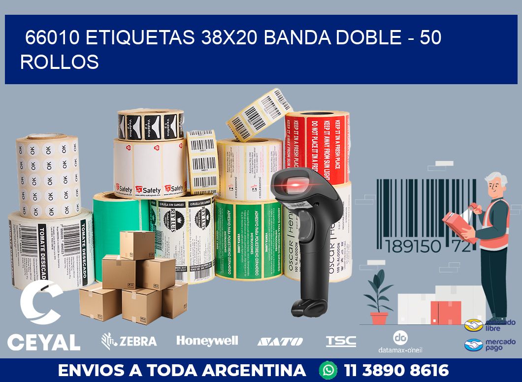 66010 ETIQUETAS 38X20 BANDA DOBLE - 50 ROLLOS