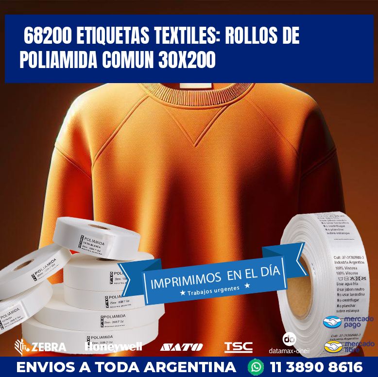 68200 ETIQUETAS TEXTILES: ROLLOS DE POLIAMIDA COMUN 30X200