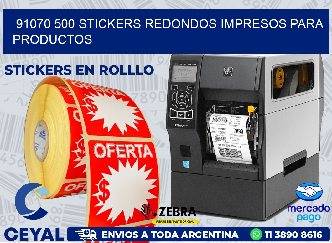 91070 500 STICKERS REDONDOS IMPRESOS PARA PRODUCTOS