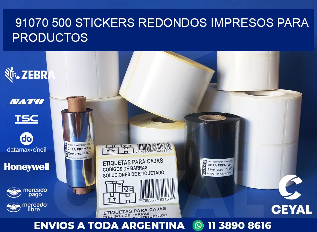 91070 500 STICKERS REDONDOS IMPRESOS PARA PRODUCTOS