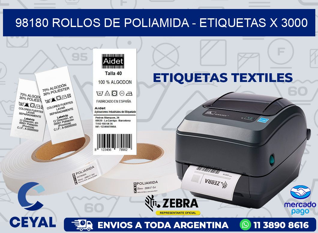 98180 ROLLOS DE POLIAMIDA - ETIQUETAS X 3000