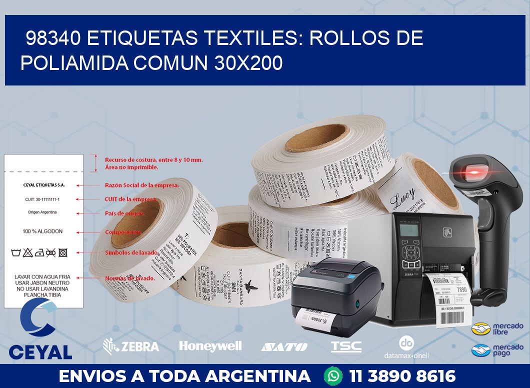 98340 ETIQUETAS TEXTILES: ROLLOS DE POLIAMIDA COMUN 30X200