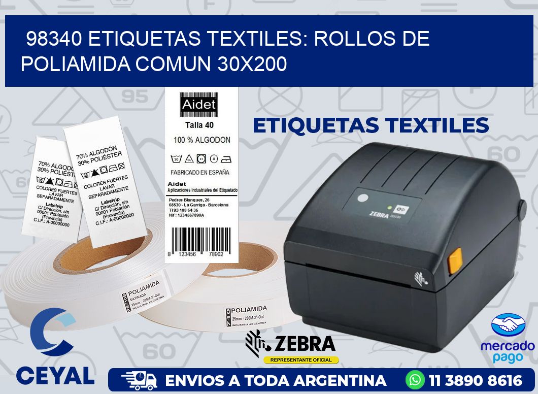 98340 ETIQUETAS TEXTILES: ROLLOS DE POLIAMIDA COMUN 30X200