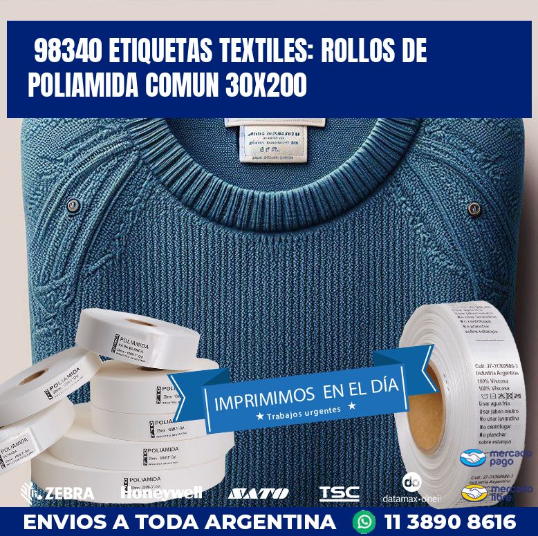 98340 ETIQUETAS TEXTILES: ROLLOS DE POLIAMIDA COMUN 30X200