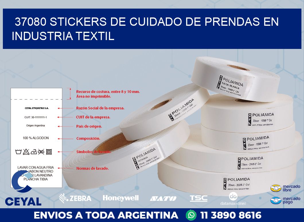 37080 STICKERS DE CUIDADO DE PRENDAS EN INDUSTRIA TEXTIL