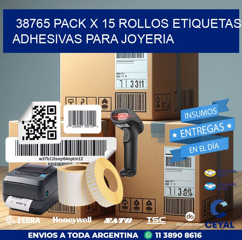 38765 PACK X 15 ROLLOS ETIQUETAS ADHESIVAS PARA JOYERIA