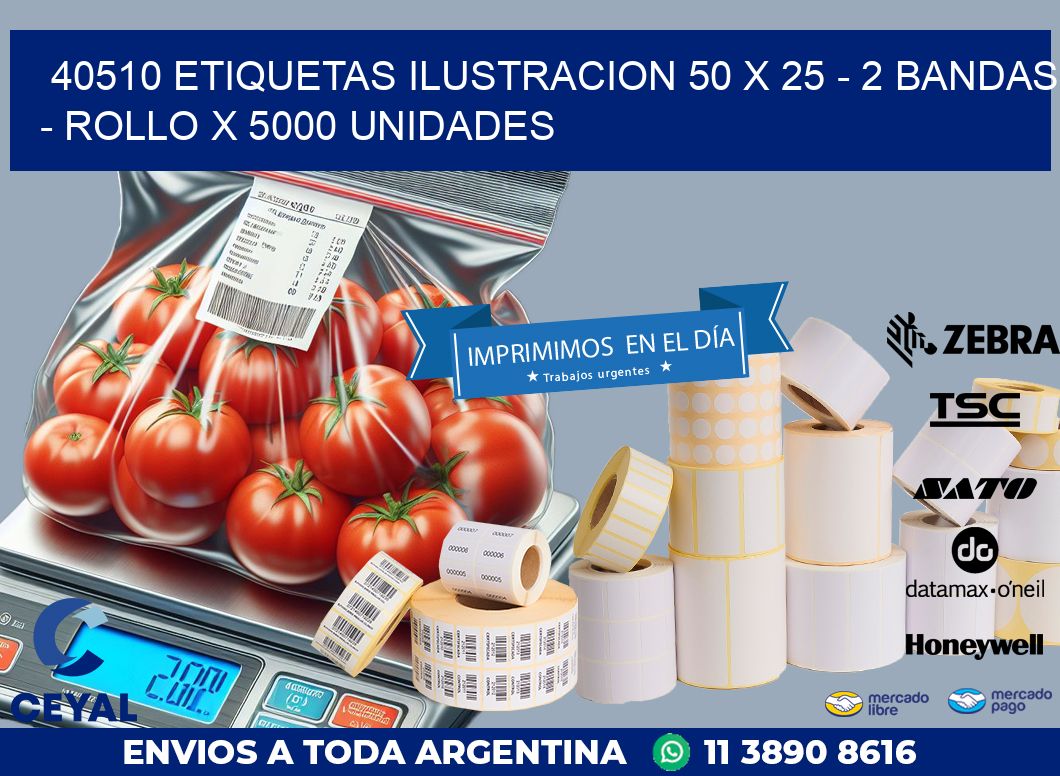 40510 ETIQUETAS ILUSTRACION 50 X 25 - 2 BANDAS - ROLLO X 5000 UNIDADES