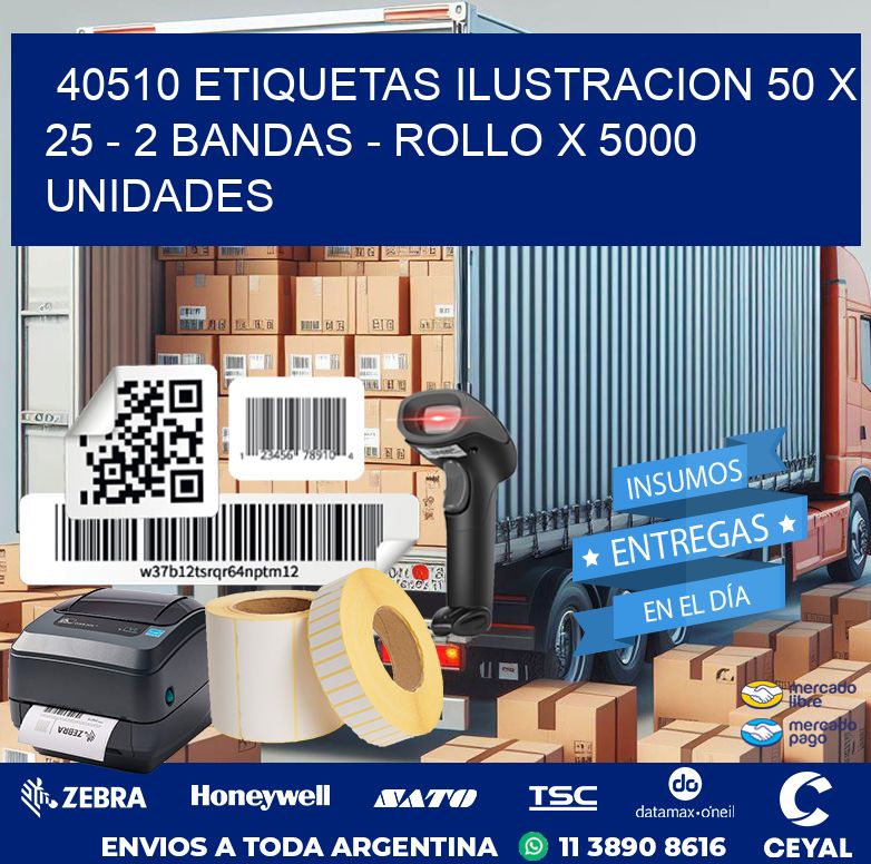 40510 ETIQUETAS ILUSTRACION 50 X 25 – 2 BANDAS – ROLLO X 5000 UNIDADES