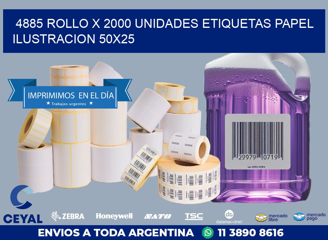 4885 ROLLO X 2000 UNIDADES ETIQUETAS PAPEL ILUSTRACION 50X25
