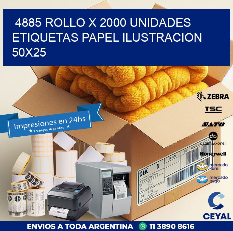 4885 ROLLO X 2000 UNIDADES ETIQUETAS PAPEL ILUSTRACION 50X25