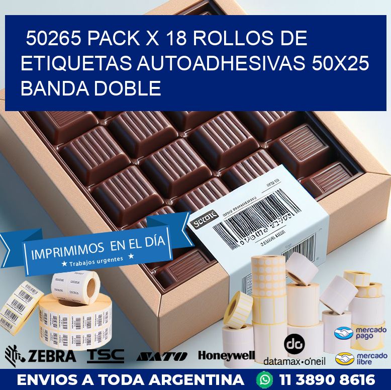 50265 PACK X 18 ROLLOS DE ETIQUETAS AUTOADHESIVAS 50X25 BANDA DOBLE